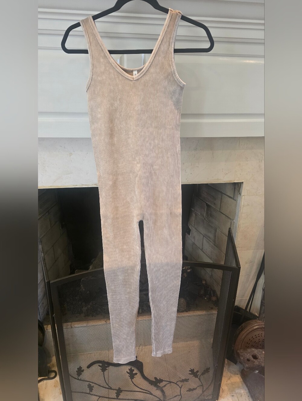 Zenana Outfitters Sleeveless Ribbed V-Neck Jumpsuit in Taupe